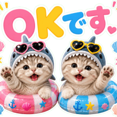 飛び出す♡海の夏にゃんこ