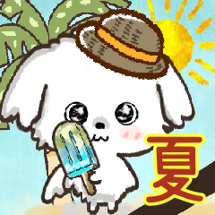 ウチの子のスタンプ♡夏のご挨拶♡愛犬シロ