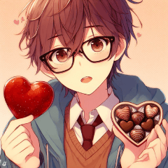 眼鏡を掛けた男の子のバレンタインスタンプ