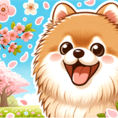 ポメと桜の春スタンプ