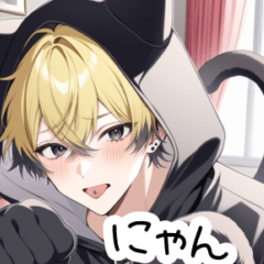 舌ピ君、猫と一緒のスタンプ