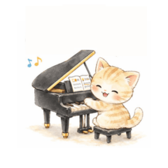 楽器ねこピアノスタンプ
