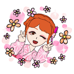 浴衣女子の日常シンプルスタンプ