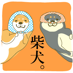 柴犬こうめと黒柴さくら（デカ顔文字付き）