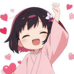 黒色×楽しいピンク着物の女の子スタンプ