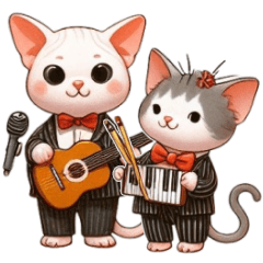 可愛猫と彼らの楽器 ☆ 毛無いの猫は毛ある