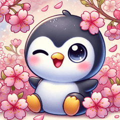 桜とペンギンのスタンプ@SFW