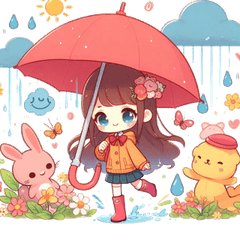 雨の日の女の子スタンプ 可愛くて癒される