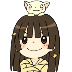 ねこと女の子のスタンプ