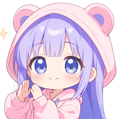 パープルクマ耳パーカーの女の子スタンプ