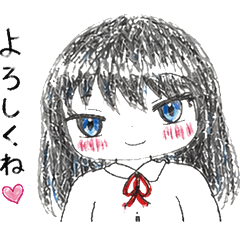 黒髪女の子のかわいい日常スタンプ