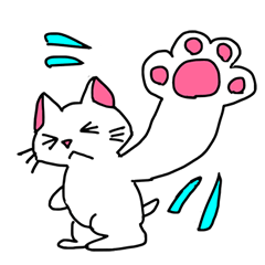 伸び縮みする白ネコ