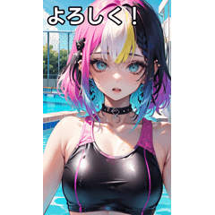 夏のプールとスクール水着女子