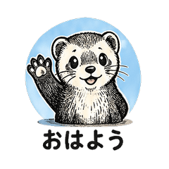 木版画フェレット 毎日スタンプ