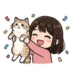 女の子と猫の癒しスタンプ