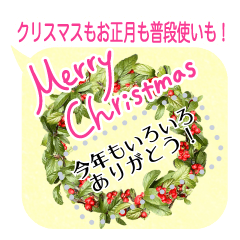 植物を添えた冬のメッセージスタンプ