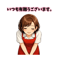 赤いエプロンのサロンスタッフ