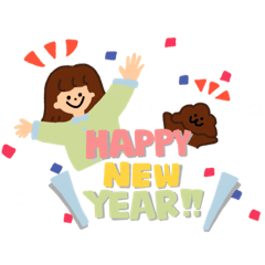 トイプードルと女の子のスタンプ"冬"