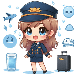 かわいい女性客室乗務員のスタンプで楽しい