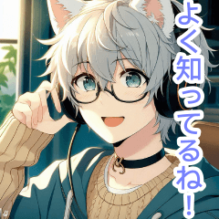ヘッドホンを付けた猫耳男子スタンプ
