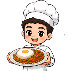 Male chef prepares food to order.