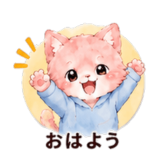 水彩ピンク猫カノジョ 恋人スタンプ