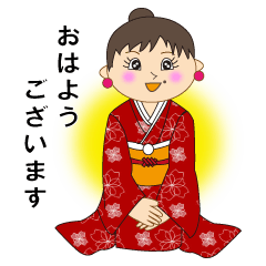 着物姿のミミさん(和風スタンプ)